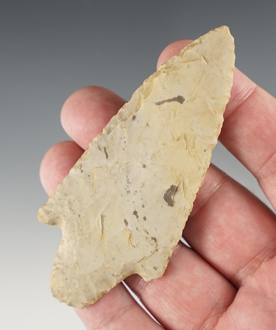 3 5/8" Adena that is well flaked. Found in Indiana.