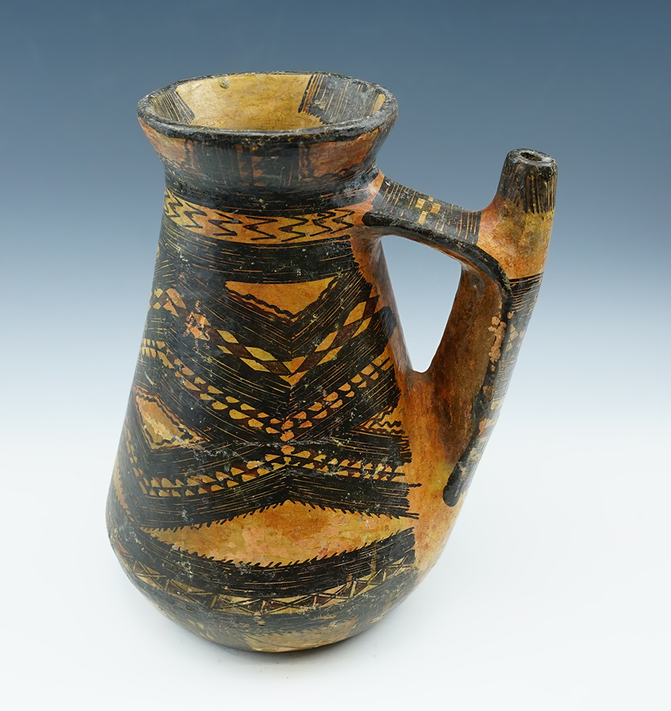 9 1/4" Tall Berber painted pottery pitcher from Morocco.