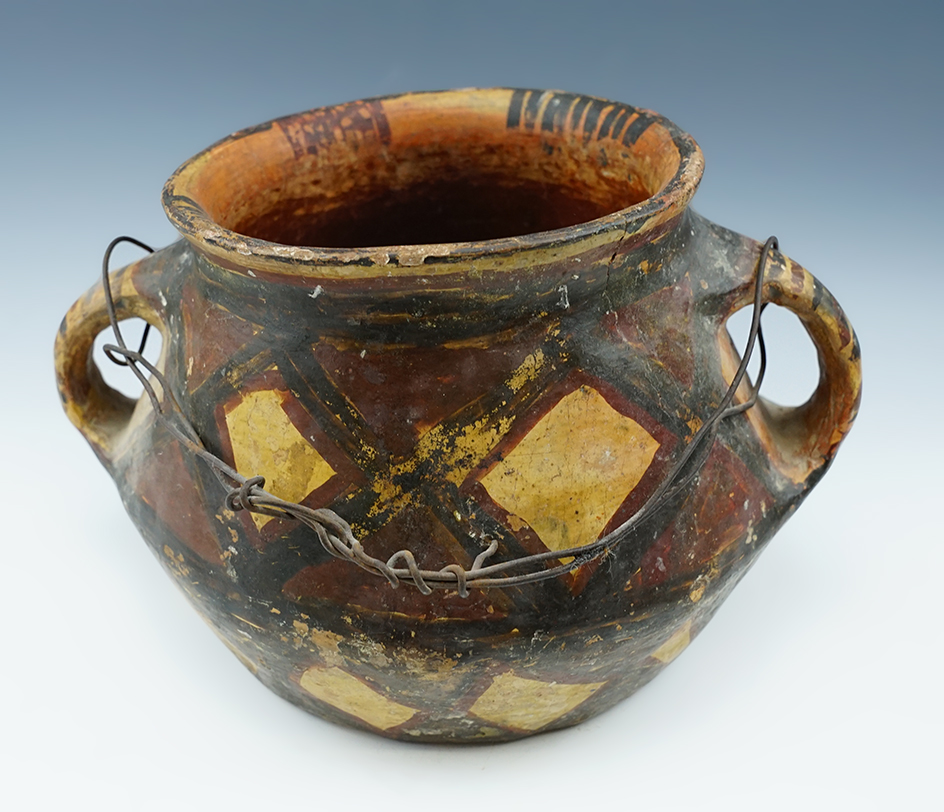 9 1/2" Wide x 5 1/2" tall Dual-strap handle Berber pottery vessel from Morocco.