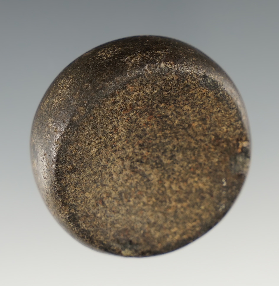 Excellent age on this 1 15/16" diameter Double Cupped Hardstone Discoidal. Found in Ohio.