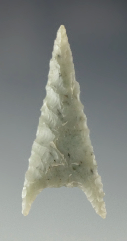 1 5/8" Gunther - speckled green Franciscan chert - northern California. Ex. Charles Shewey'