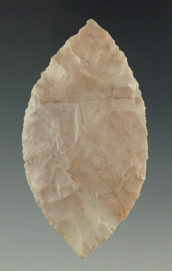 Thin and nice! 2 1/2" Bi-pointed Round Back Knife found in Arizona. Ex. Charlie Shewey collection.