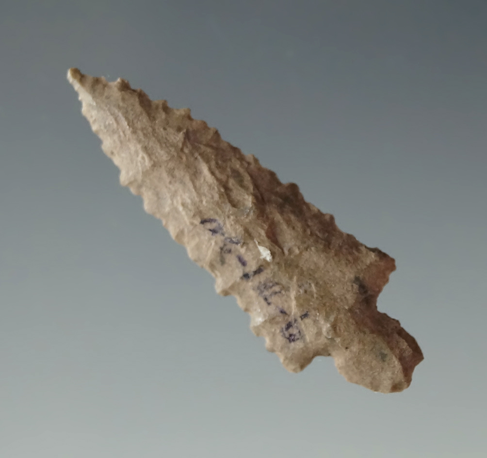 1 3/8" Alba point found at the Bowman site in Arkansas, mound 1. Ex. Charlie Shewey. COA.