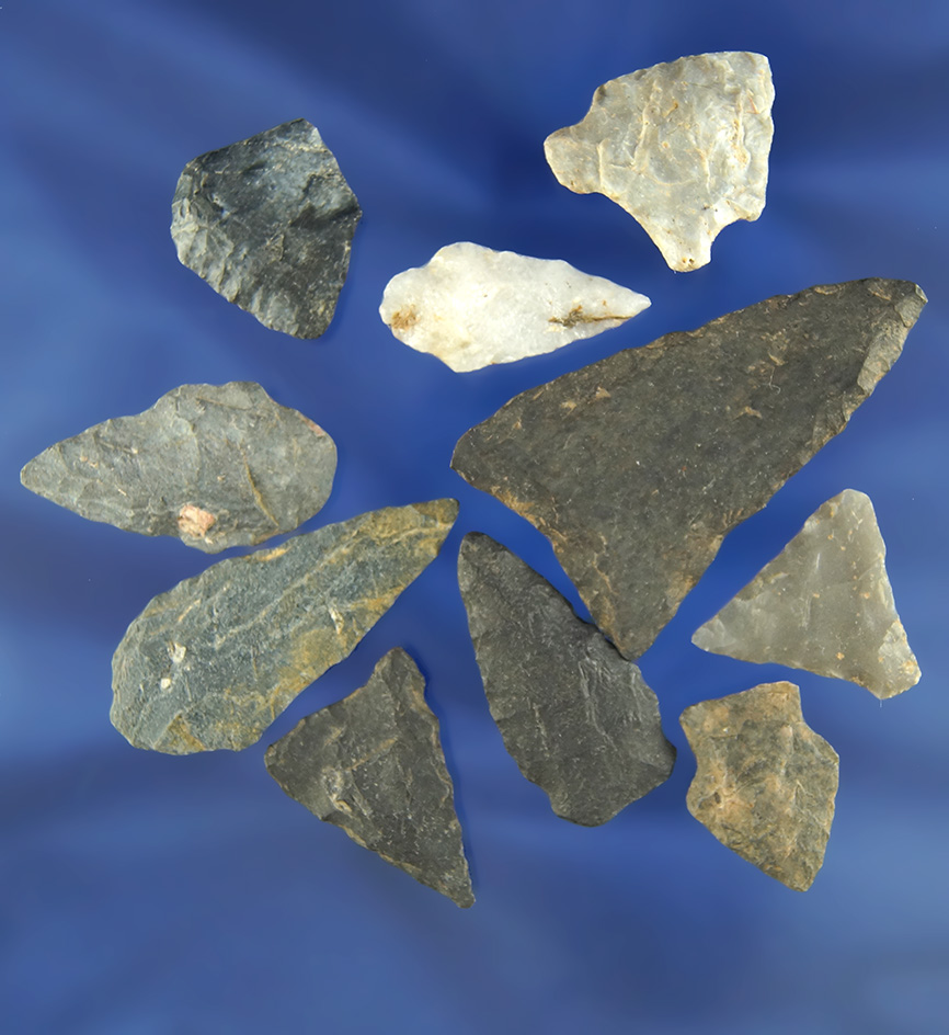 Set of 10 assorted Virginia Arrowheads, largest is 2".