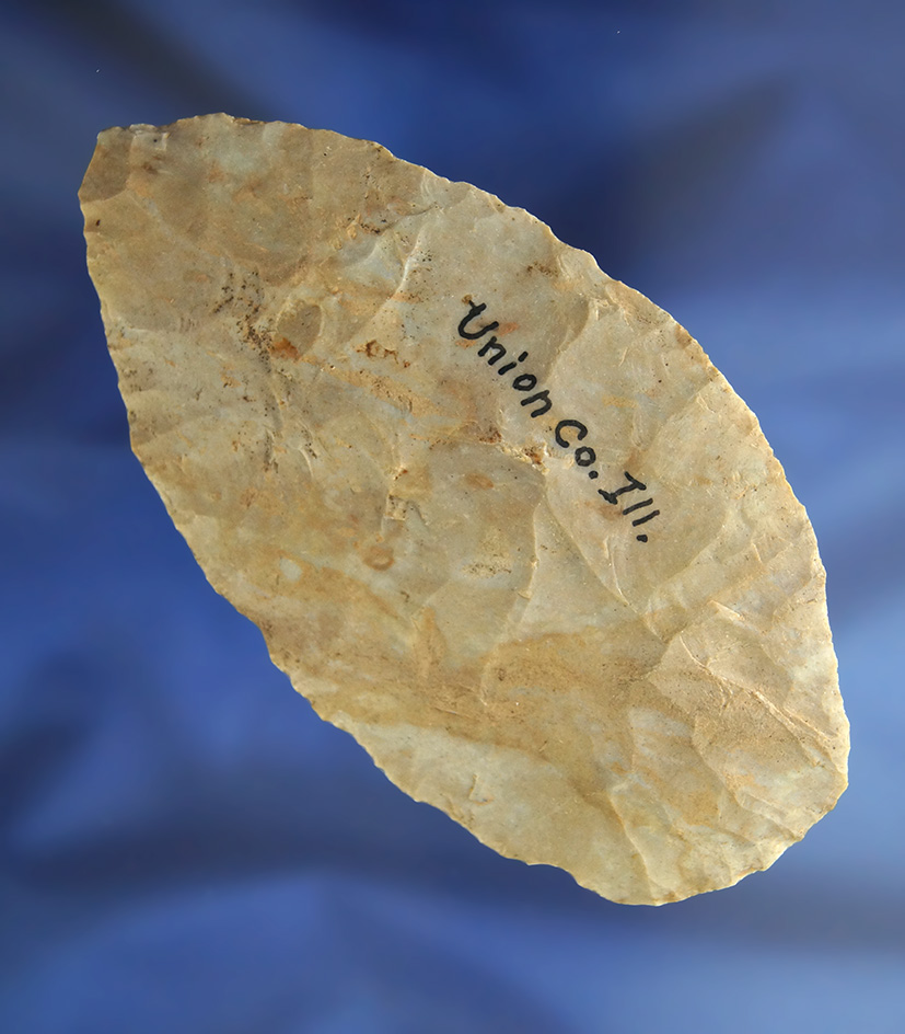 4 7/16" Flint Blade found in Union Co.,  Illinois. Ex. Cowan Hood collection.