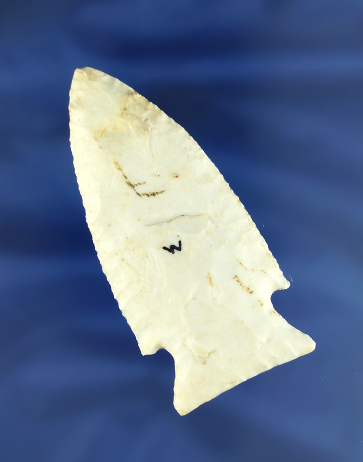 Very well flaked in nicely styled 3 3/16" Stilwell with micro edge serrations found in Missouri.