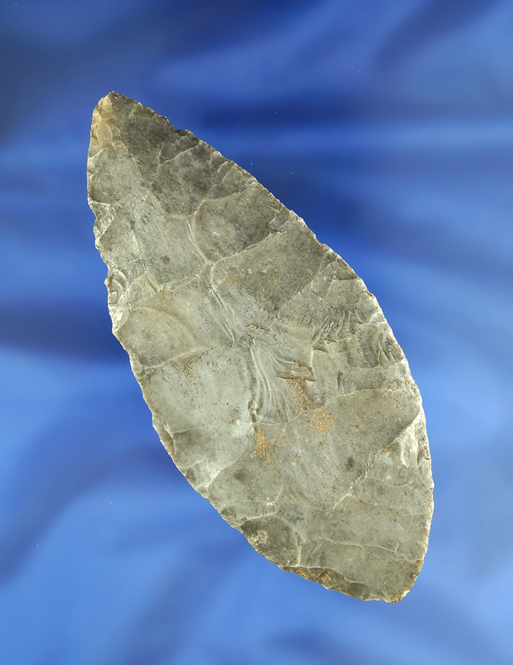 4 1/4" heavily patinated Hornstone Blade found in Indiana.