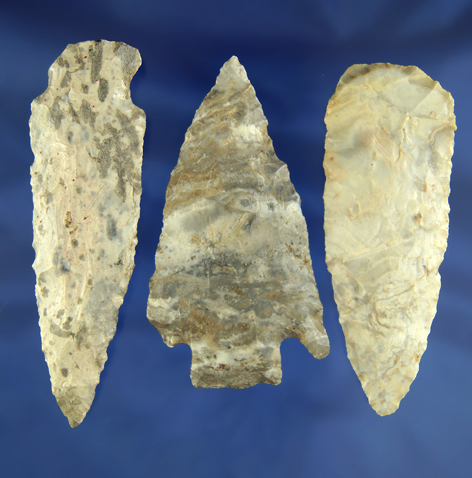 Set of three Flint Knives found in Missouri, largest is 3 13/16".