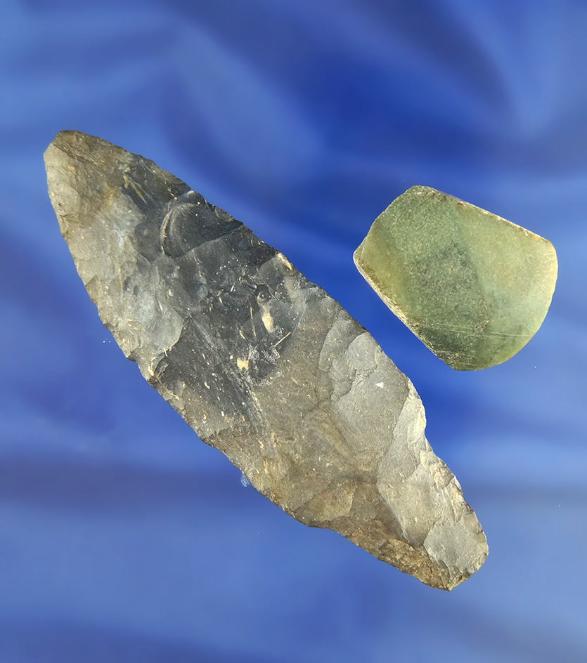 Pair of artifacts including a 4" Nellie chert Adena and a miniature Celt found in Ohio.