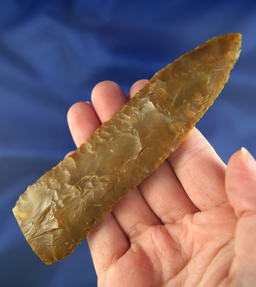 Very large 4 11/16" Plateau Pentagonal Knife with a broken base found in Klickitat Co.,  WA.