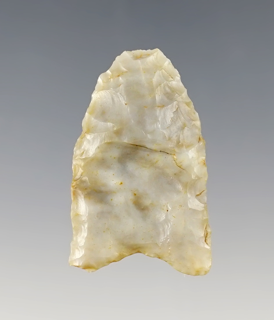 1 5/16" Fluted Paleo Clovis found in Wabash Co., Illinois. Ex. Clark Family collection.