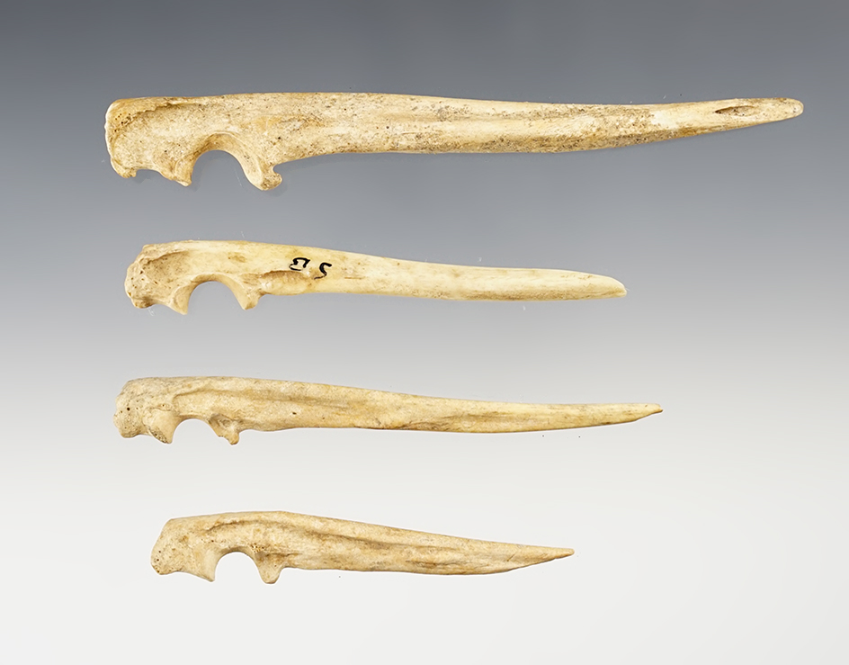 Set of 4 Bone Awls found in Kentucky. The largest is 4 3/4".