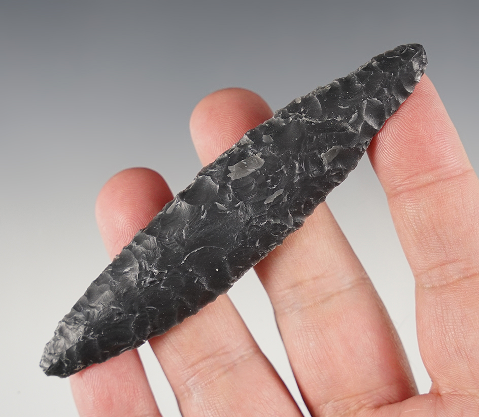 4 1/8" Bi-Pointed Knife made from Dacite.  Found in Oregon. Ex. C.L. Pugh Museum. 