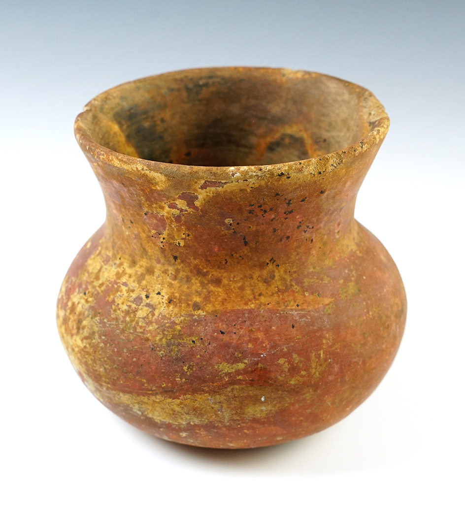 5 1/4" tall x 6" wide Pre-Columbian Pottery Vessel in solid condition.