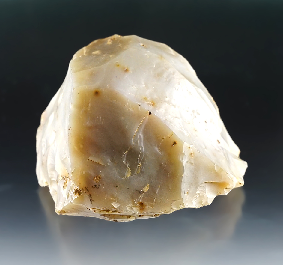 Large Flint Ridge Chalcedony Core found in Ohio. Measures 2" tall x 3" wide.