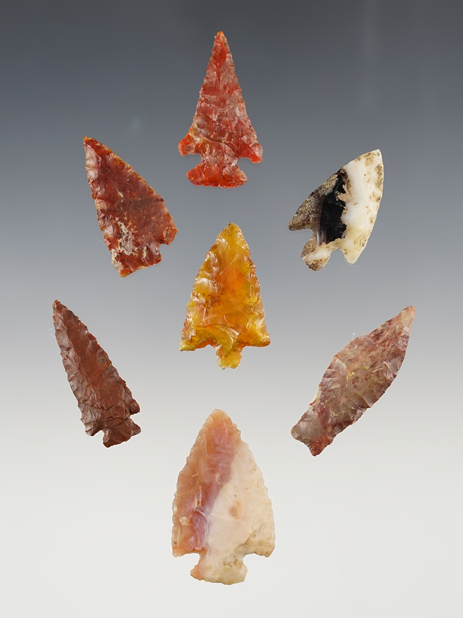 Set of 7Arrowheads found near the lower Columbia River, Washington/Oregon. Largest is 1 1/8".