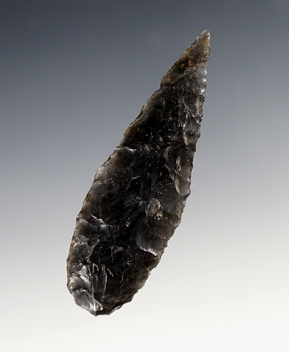 Well styled 3 3/16" Cascade - patinated Obsidian found in Oregon. Ex. Wilke Museum.