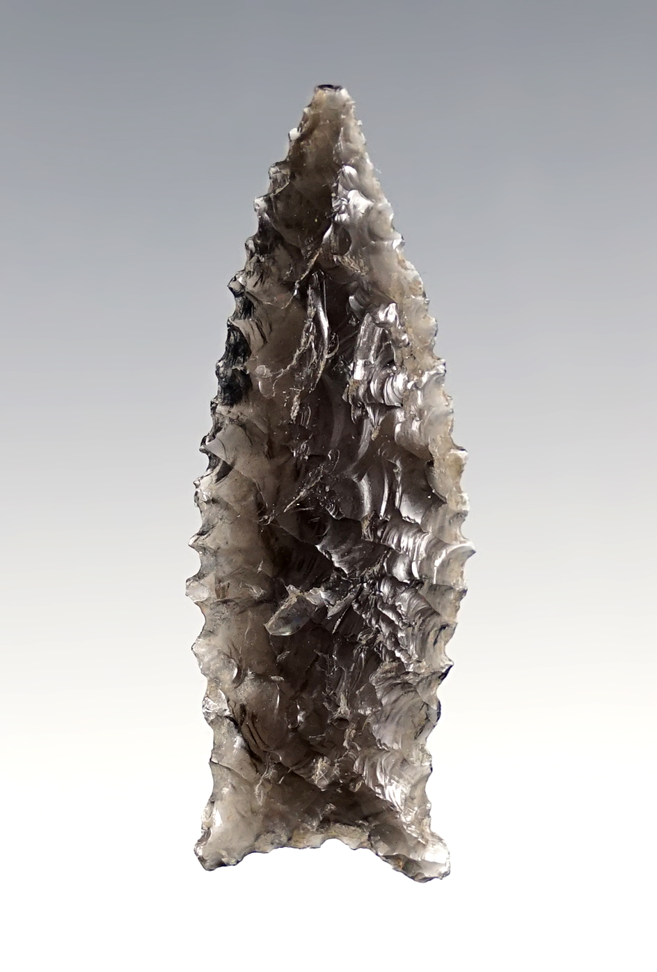 Exceptional flaking 2" Buchanan eared. Found in Oregon. Ex. C.L. Pugh Museum. 