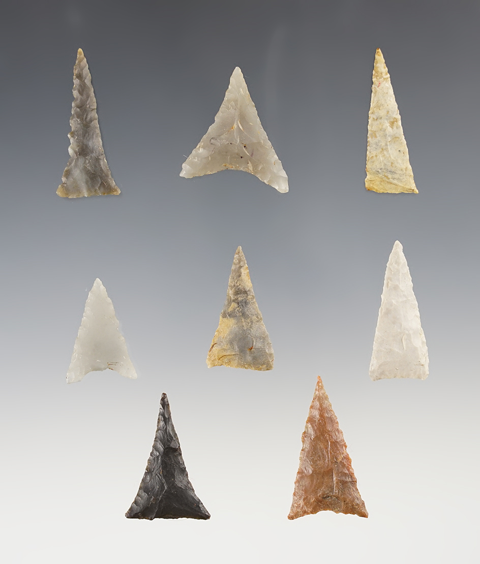 Set of 8 nice Triangle Points found in the Kentucky/Tennessee area. The largest is 1 7/16".