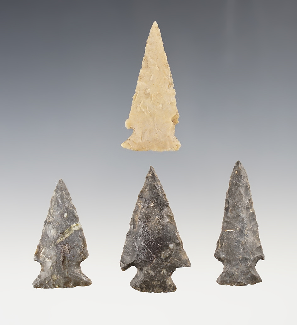 Ex. Museum! Set of 4 well made Points found in Central Texas. The largest is 1 7/8".