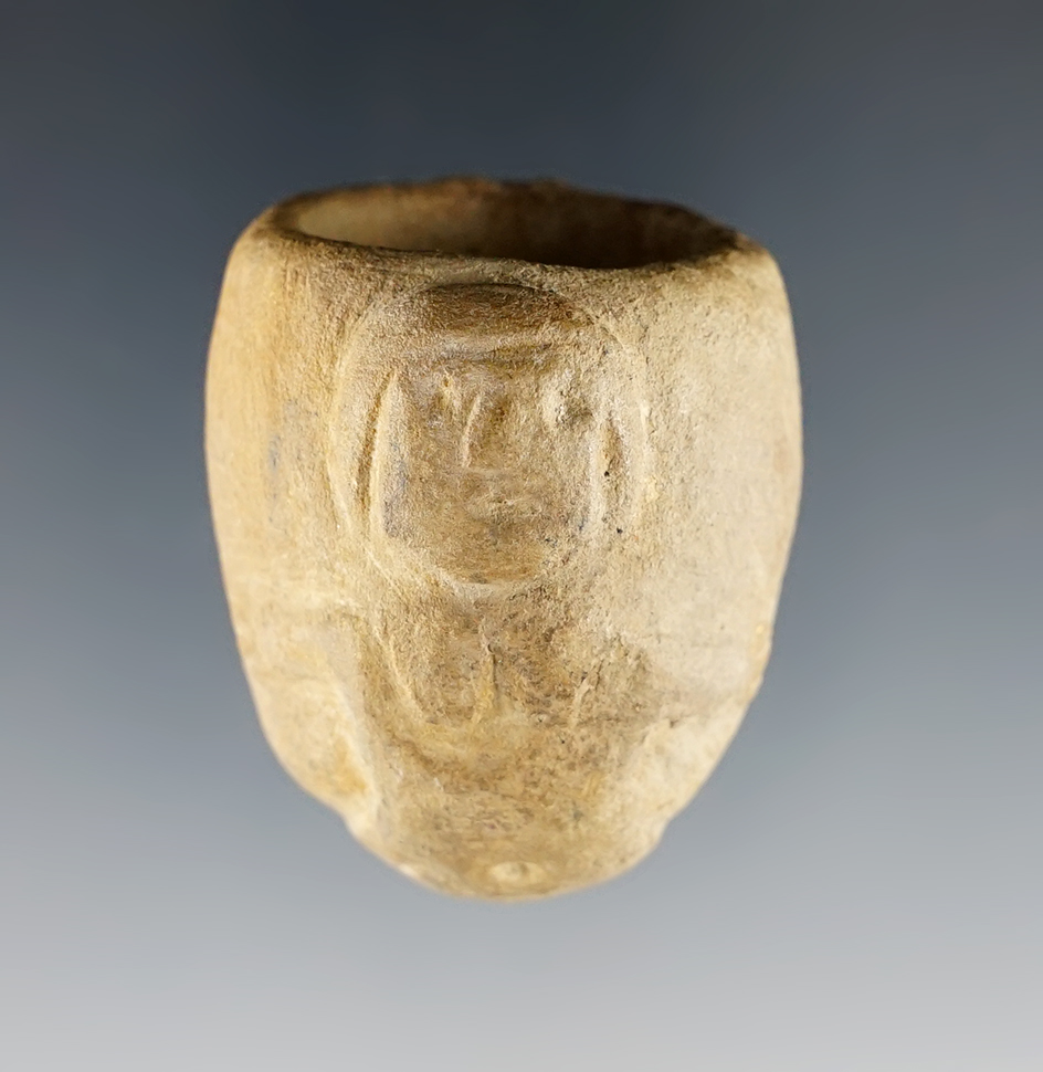 1 5/8" tall Vasiform Ohio Pipe that is nicely decorated. Made from Sandstone.