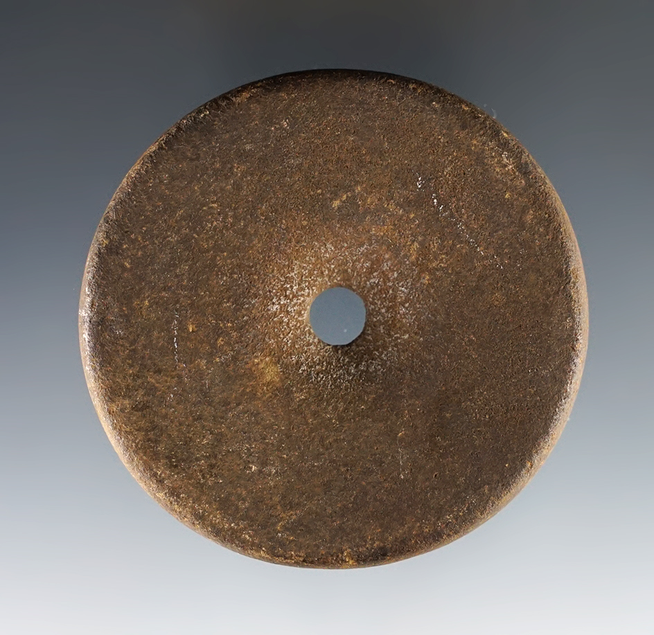 2 3/8" Perforated Sandstone Discoidal found in Mason Co., Kentucky. Ex. Vietzen, H. Yoder.