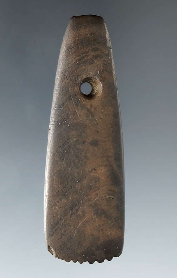 2 9/16" Miniature Mississippian Fringed Pendant made from Mottled Slate, found in Kentucky.