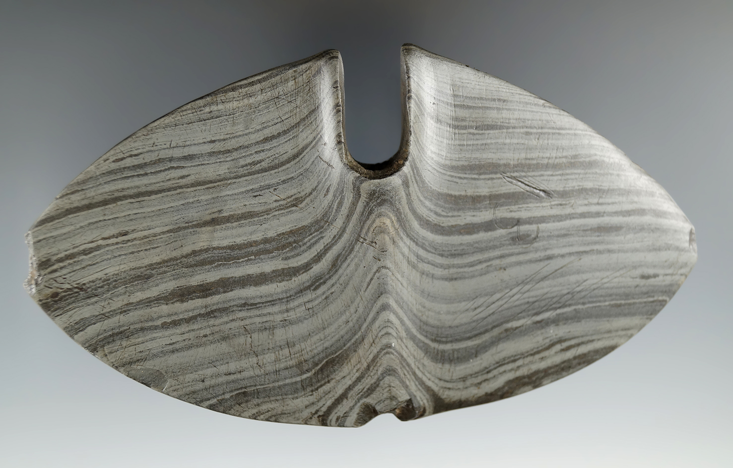 Rare style! 5 3/4" Archaic Single Notch Butterfly Bannerstone found in Allen Co., Ohio. Ex. Schillin