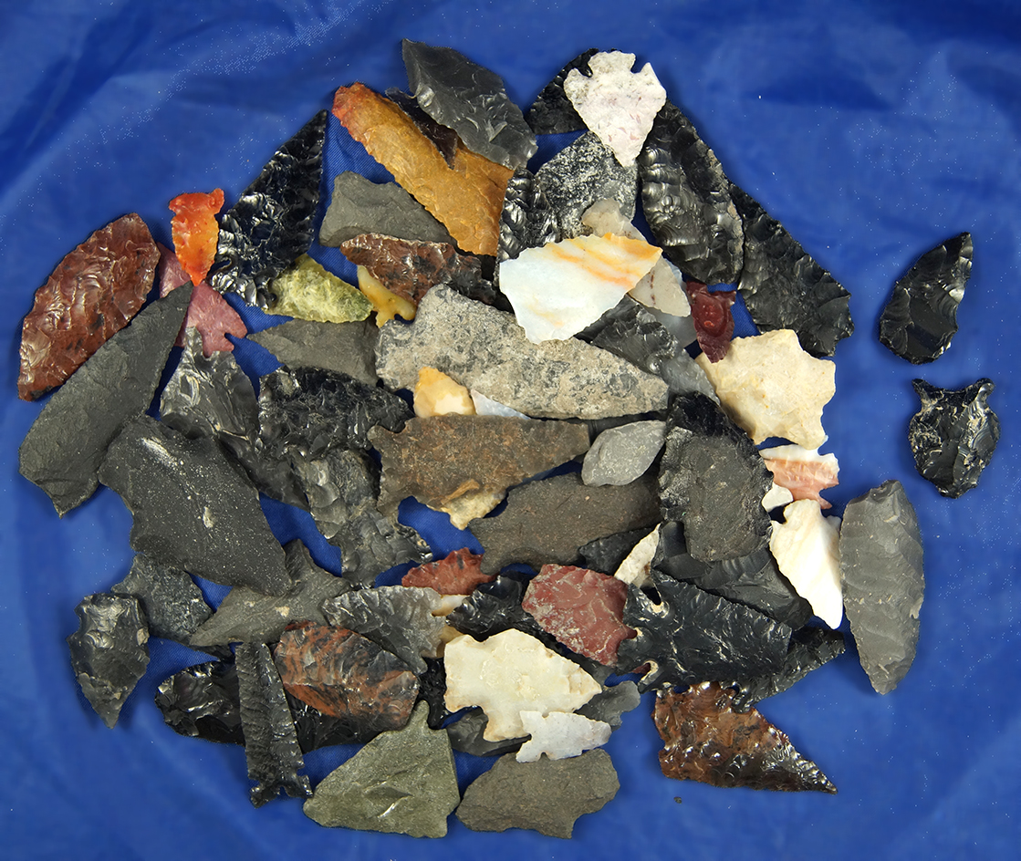 Group of 70+ Arrowheads collected in Nevada, all have's some slight damage. Largest is 2 7/16".