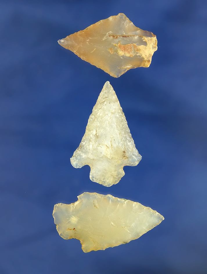 Set of three Arrowheads found near the Columbia River, Washington - nicely translucent agate.