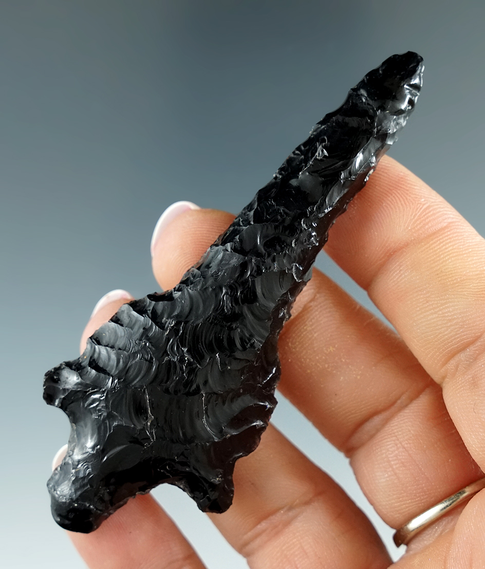 Pictured! 3 3/16" Contra Costa Drill made from obsidian - California. Pictured in Overstreet #9 pg 9