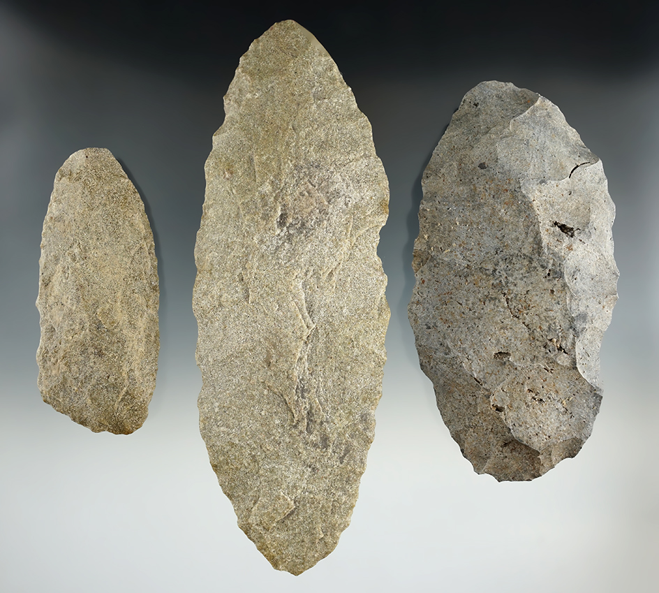 Set of three large Blades found in Brookings Co., South Dakota, largest is 7".