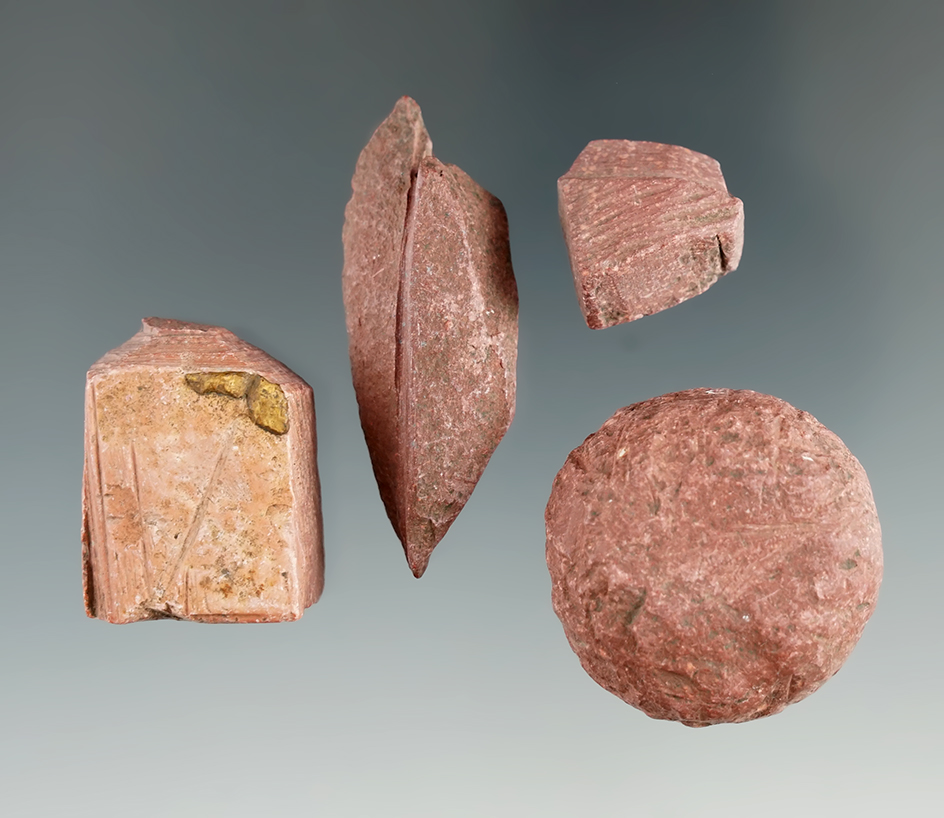 Set of four pieces of worked Catlinite found by Harlan Olson in Kingsbury Co., South Dakota.