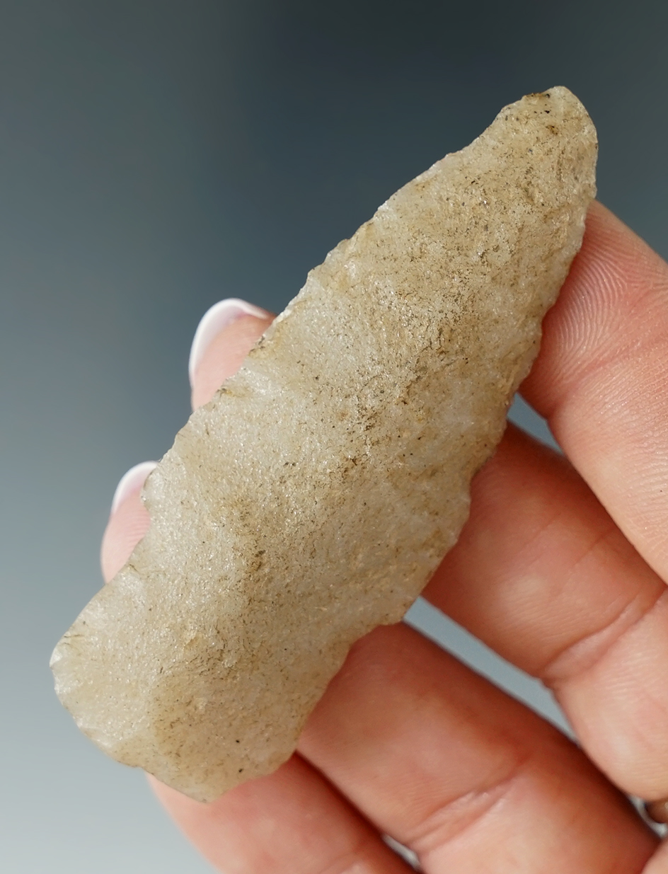 2 9/16" Scottsbluff made from sugar quartz that is well patinated found in Eastern South Dakota.