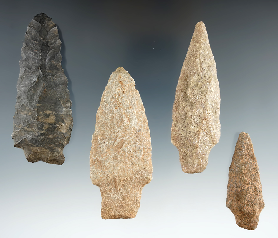 Set of 4 Pennsylvania flaked artifacts, largest is 3 3/16".