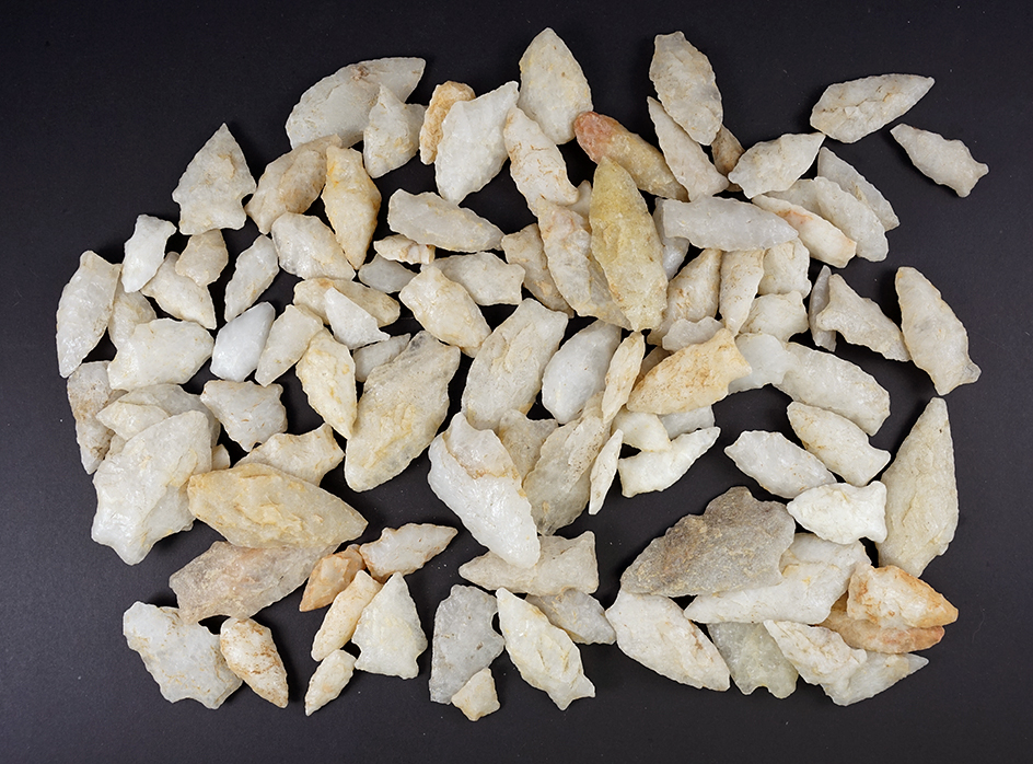 Set of 100  Quartz Arrowheads that were surface found in the Cecil Co., Maryland area.