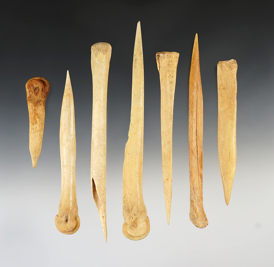 Set of 7 Bone Awls found in New Mexico. Largest is 7 1/8".