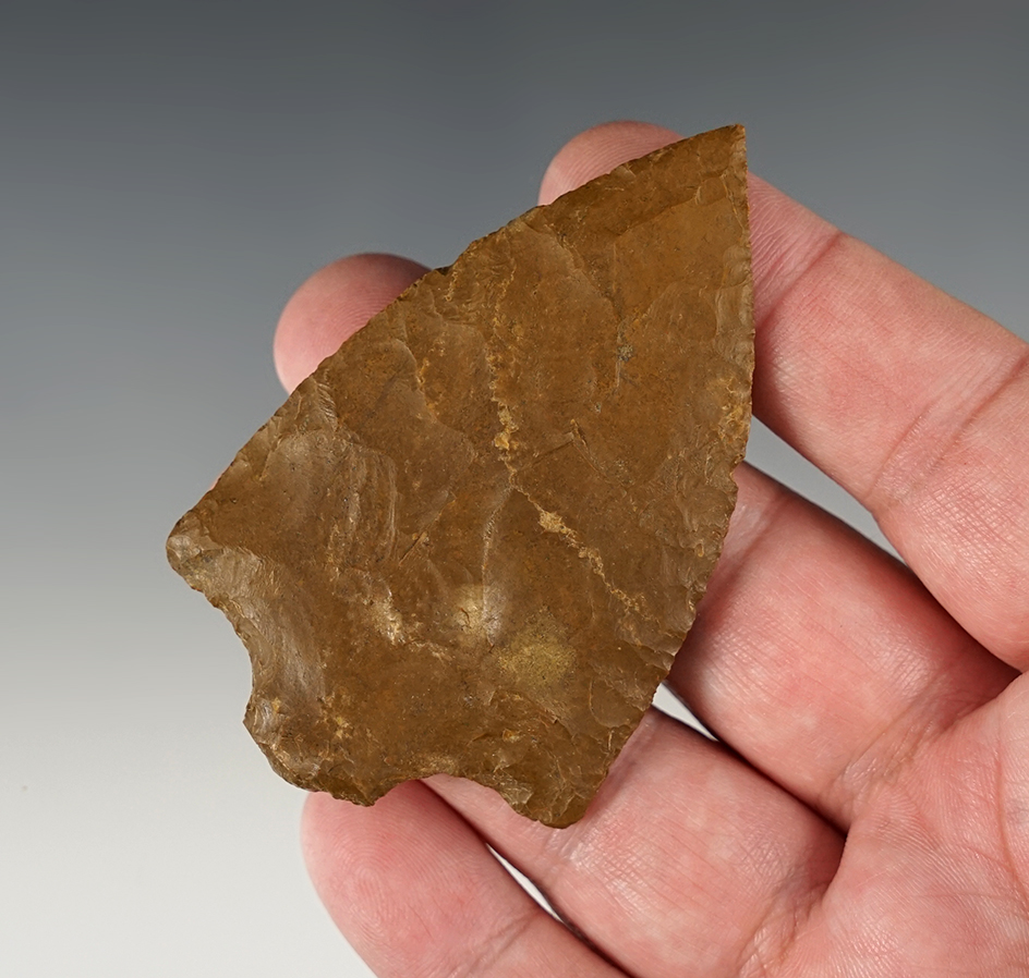 3" nicely flaked Lehigh made from Pennsylvania Jasper found in New York.