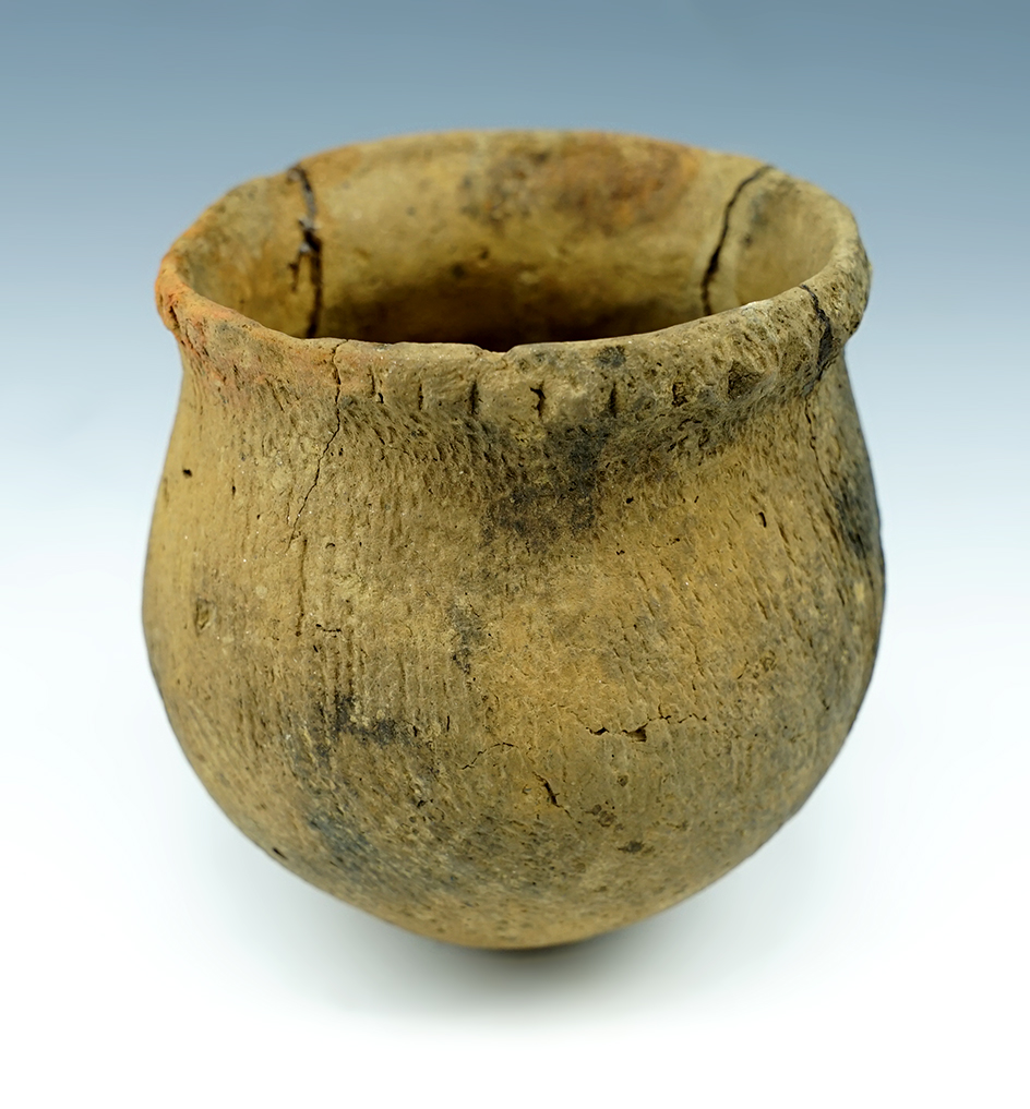RARE! Rare pottery vessel: Strickler cord-marked jar that is 4" tall. York Co., Pennsylvania.