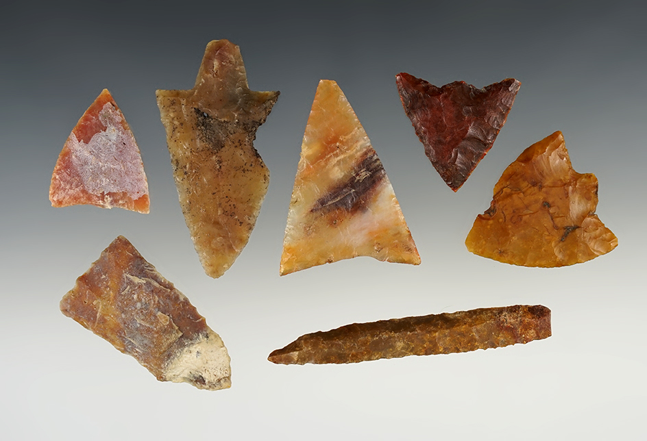 Set of very colorful Florida points. Most have some damage but are very restorable. The largest is 3