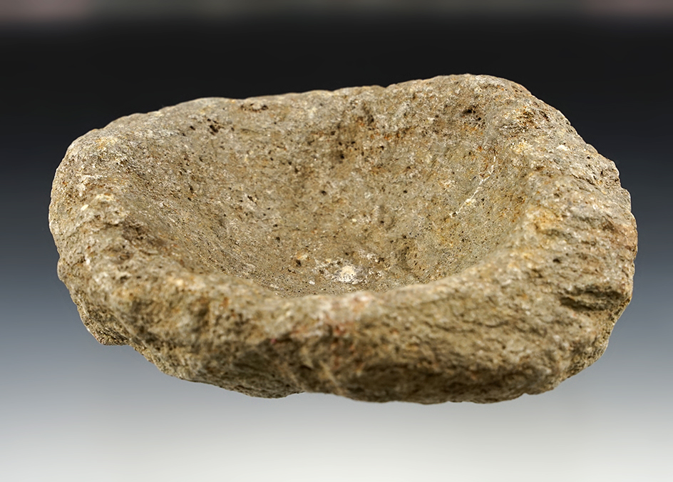 6 1/4" Steatite Bowl found in Bucks Co., Pennsylvania. Comes with the original collectors card