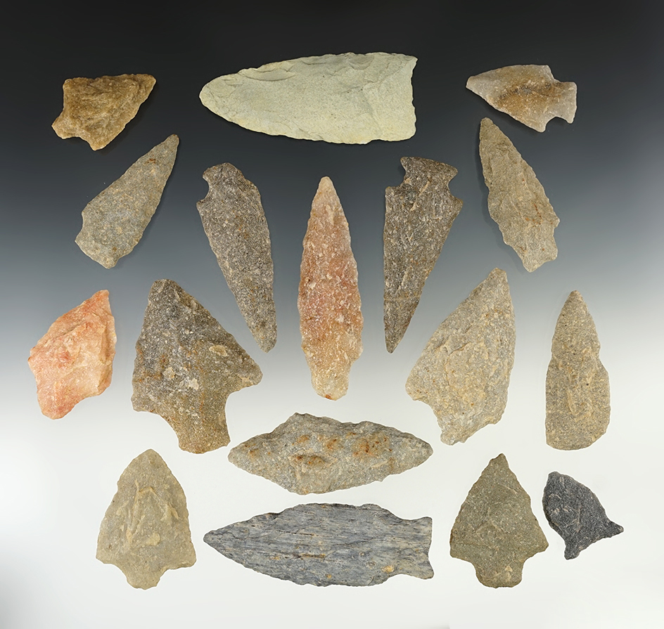 Set of 17 Quartz Points found in the Cecil Co., Maryland area. The largest is 3 3/8.
