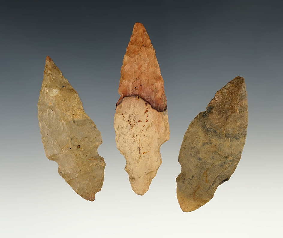 Set of 3 Turkey Tail points that were found in a Cache of 6. Found in Harrison Co., Indiana.