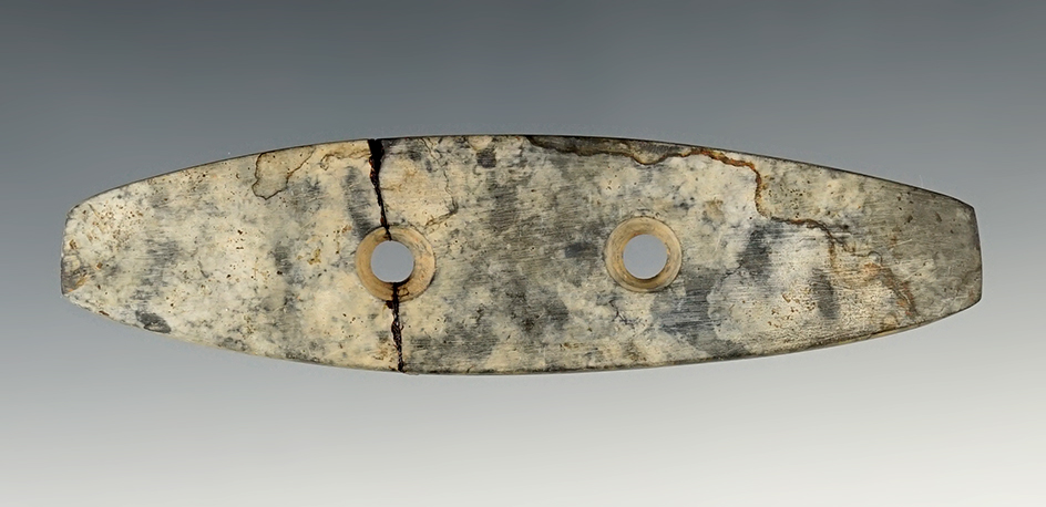 4 5/16" broken and glued Elliptical Gorget. surface found along the Susquehanna, Pennsylvania.