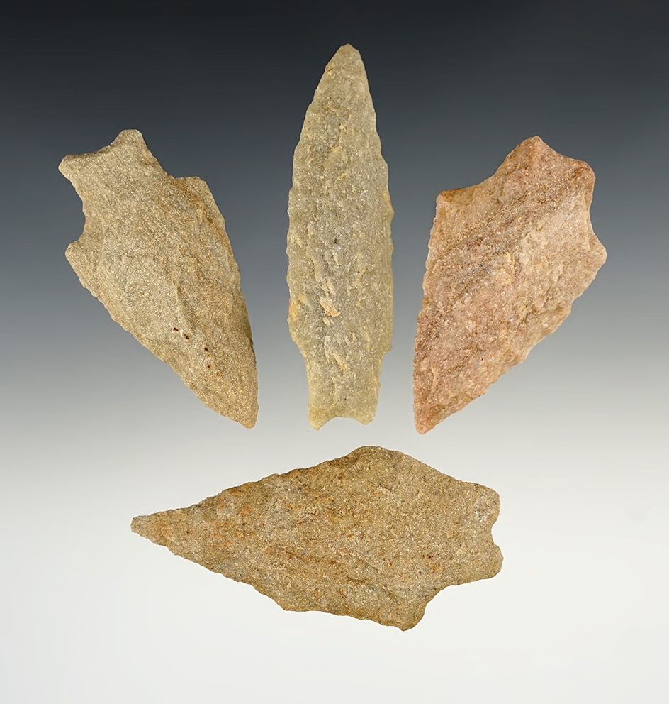Set of 4 Nicely made Quartz Points found in Suffolk Co., Virginia