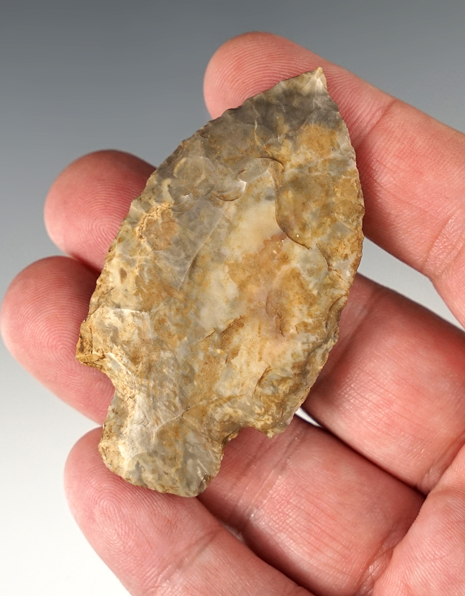 2 5/8" woodland Stemmed Knife made from Mozarkite Flint found in Missouri.