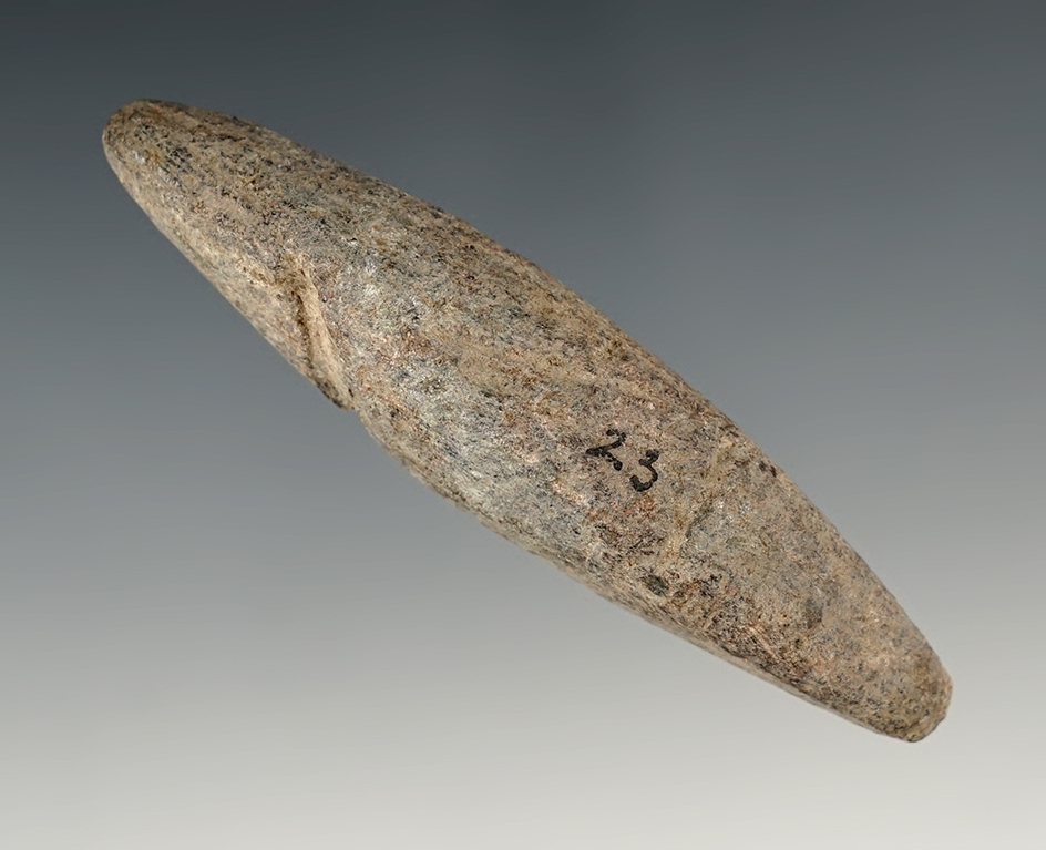3 5/16" Elliptical Bar Atl-Atl Weight made from Steatite with notches on bottom. North Carolina.