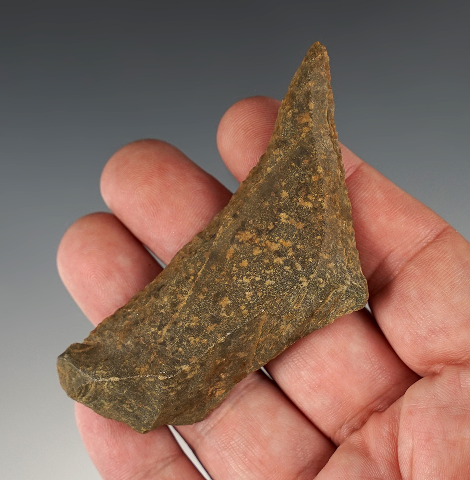 Uniquely styled 3 3/8" Paleo tool found in Warren Co., North Carolina by Rodney Peck