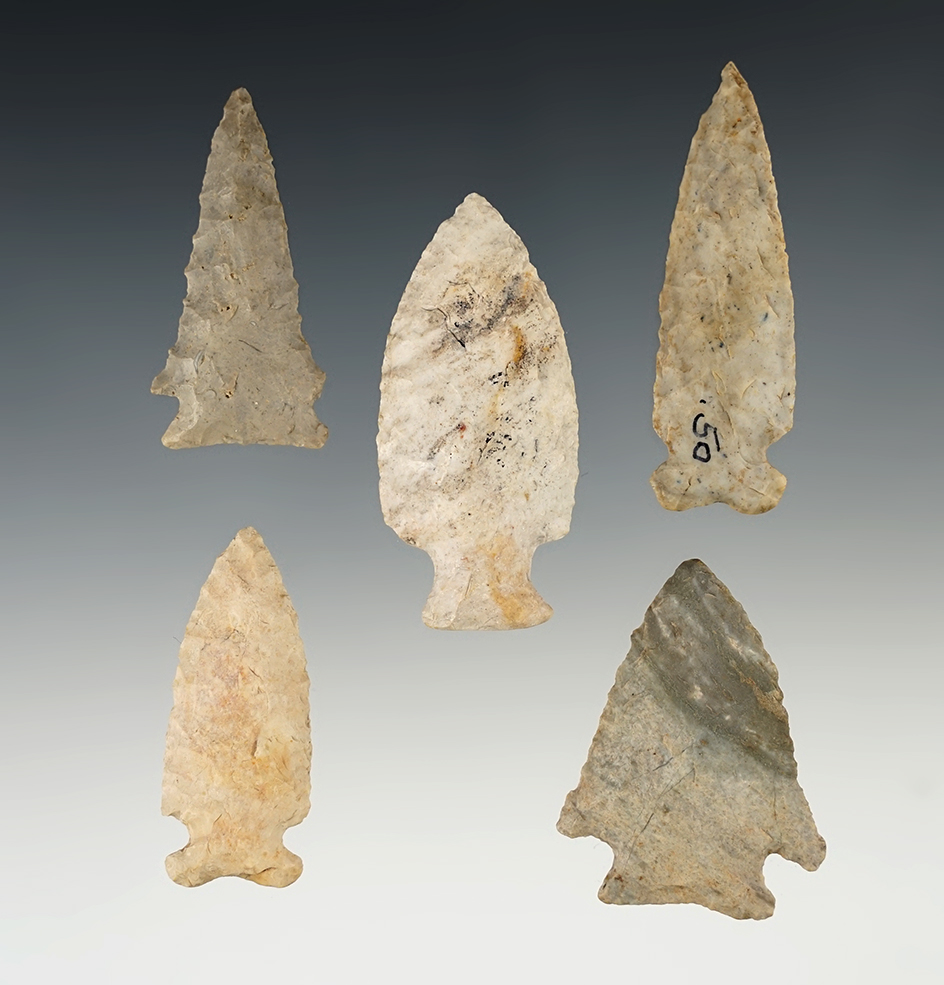 Set of 5 very nice Indiana Points. The largest is 2 3/16"