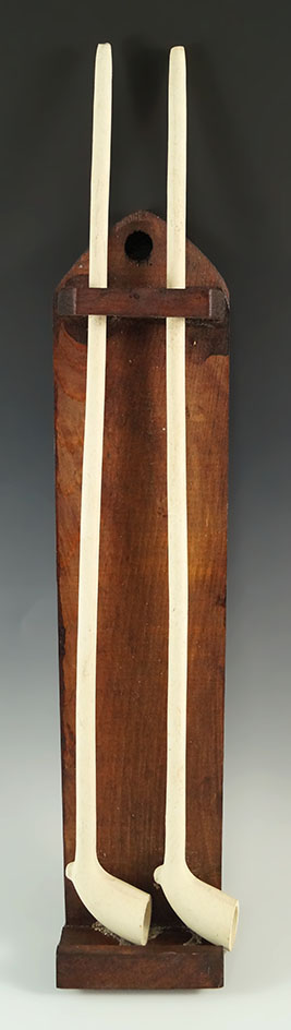 Pair of large 16" tavern pipes with a wood display holder.  From an old New Jersy collection.